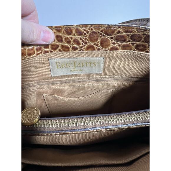 Eric Javits Tan Alligator Leather Woven Squishee Shopper Shoulder Handbag Tote - Picture 9 of 10